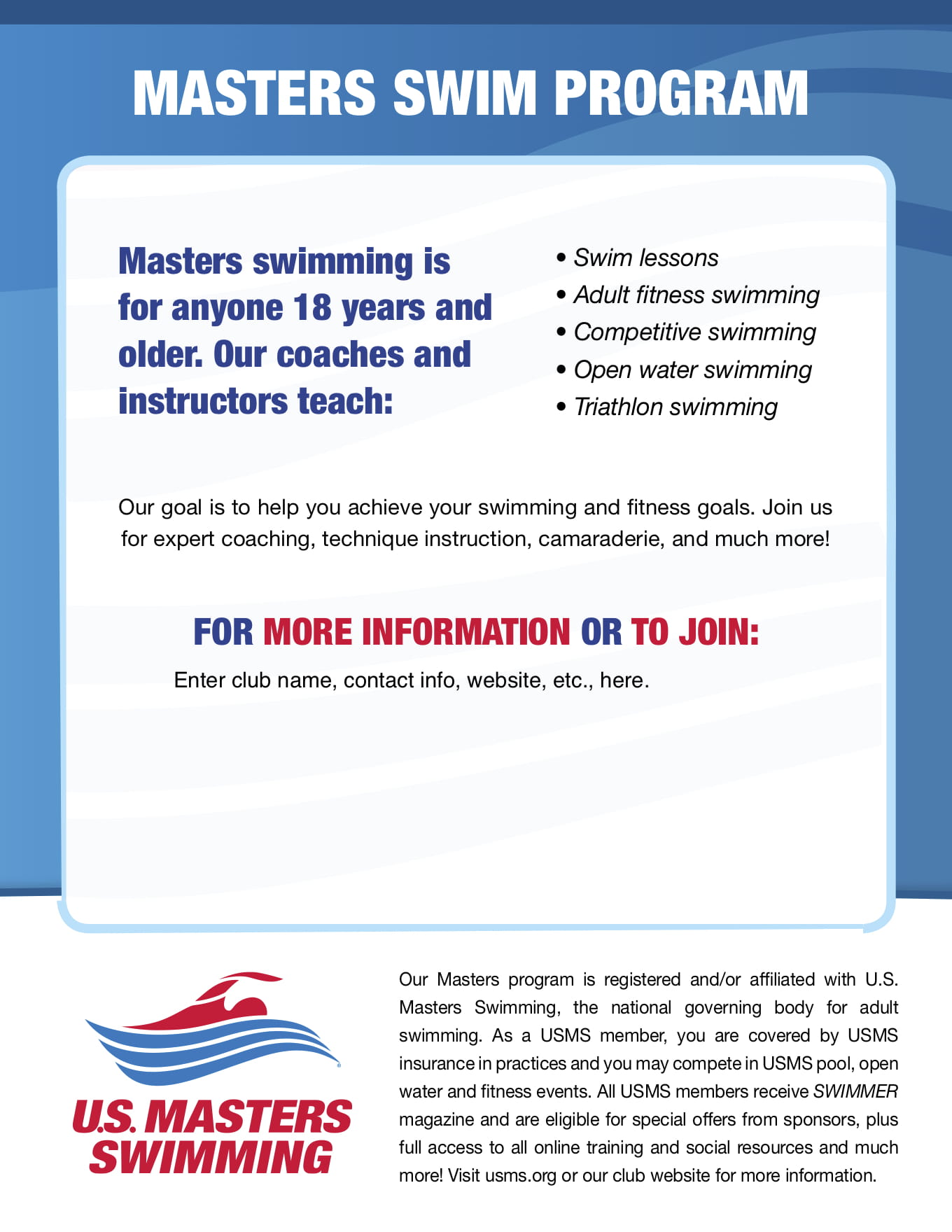 Masters Swim Program Flier 